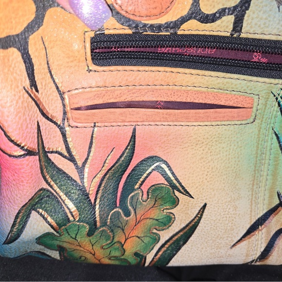 Genuine leather hand painted Anuschka Colorful Butterfly, and Peacock Design - Picture 5 of 9